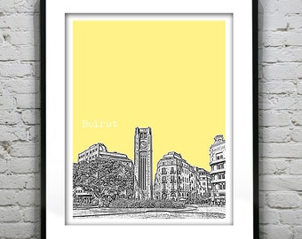 Beirut Lebanon Skyline Poster Art  Downtown Raouche Avenue de Paris