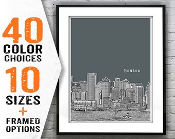 Boston Poster Art Massachusetts Skyline Print Original MA Item T1757