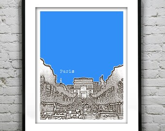 Paris France Poster Art Skyline Print  Champs Elysees Arc Du Triomphe Item T1026