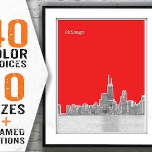 Chicago Poster Skyline Art Print Illinois Water View Item T1556
