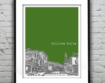 Bellows Falls Vermont VT City Skyline Poster Print Art Version 1