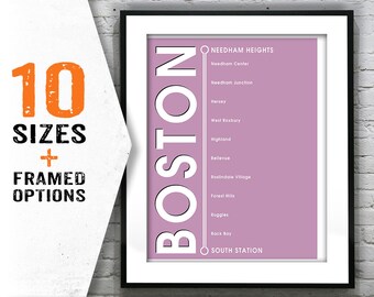 Boston T Commuter Rail Line Poster Art Print Subway Needham Heights South Station Item T2101