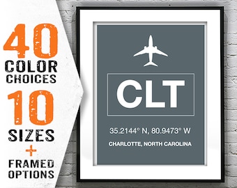 CLT Charlotte Douglas International Airport Aviation Poster Art Print North Carolina Item T1985