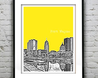 Fort Wayne Indiana Poster Art Skyline Print Item T2657