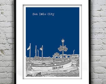 Sea Isle City New Jersey Shore Poster Print Art NJ Skyline Jersey Shore Version 4