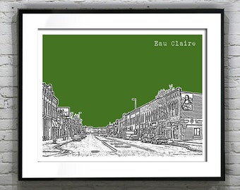 Eau Claire Wisconsin Poster Print Art Skyline Version 2 Landscape