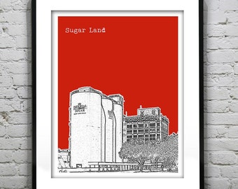 Sugar Land Skyline Poster Art Print Texas TX Item T2091