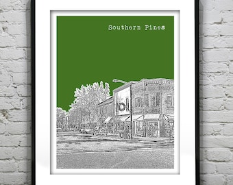 Southern Pines North Carolina Poster Art Print Skyline NC