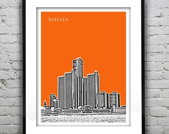 Detroit Skyline Poster Art City Print Detroit Michigan MI