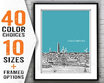 Charlestown Boston Massachusetts Skyline Poster Art Print Item T1217