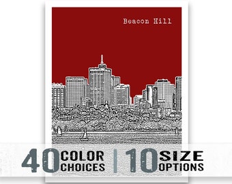 Beacon Hill Skyline Poster Beacon Hill Massachusetts Art 