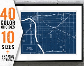 Tulsa Oklahoma Blueprint Map Poster Art Print Item T5186
