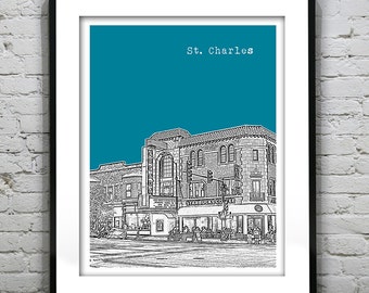 St. Charles Illinois Skyline Poster Art Print IL Version 2