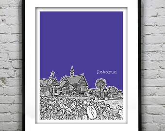 Rotorua New Zealand Poster Art Skyline Print