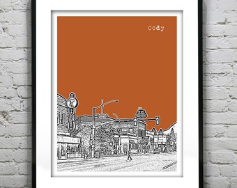 Cody Wyoming Skyline Art Print Poster WY Version 2