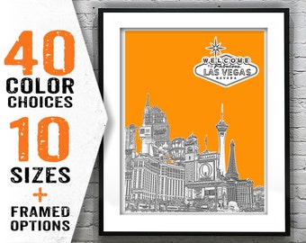 Las Vegas Sin City Skyline Art Print Poster Las Vegas Strip Nevada NV Item T1826