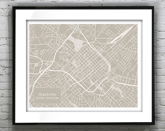Charlotte Modern Map Poster Art Print North Carolina Item T4181