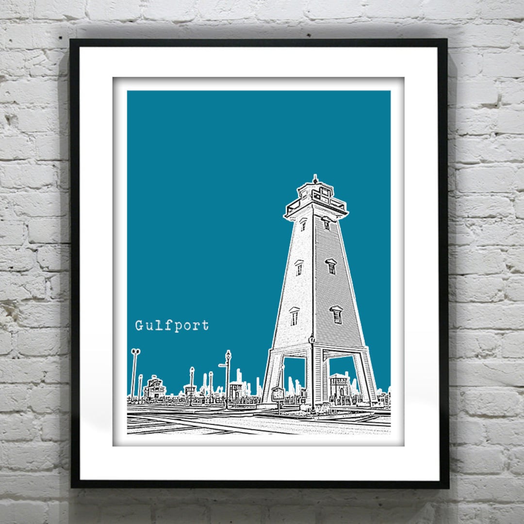 Gulfport Mississippi Poster Art Print Skyline MS Lighthouse Etsy