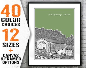 Montgomery Center Vermont VT Covered Bridge Skyline Art Print Poster Item T4208