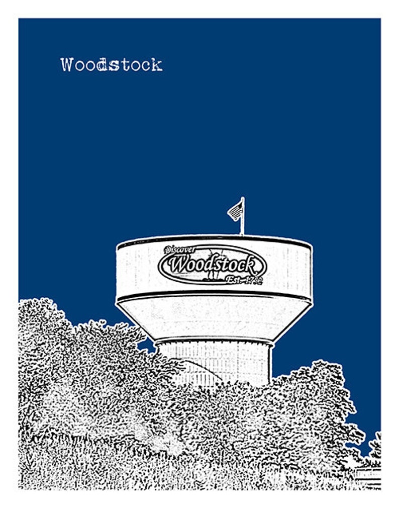 Woodstock Virginia Skyline Poster Art Print VA Water Tower Etsy