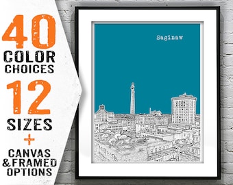 Saginaw Skyline Poster Art Print Michigan MI Item T2268