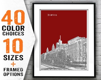Boston MA City Skyline Poster Art Print Massachusetts Item T1675