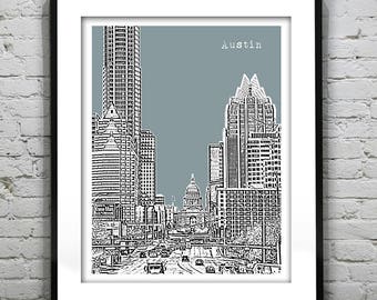 Austin Texas Poster Downtown City skyline Art Print Austin Texas TX Item T2196