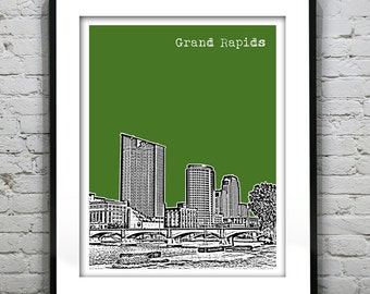Grand Rapids Michigan Skyline Poster City Art Print Item T2245