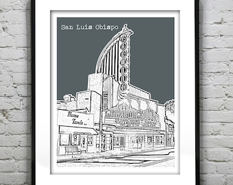 San Luis Obispo Skyline Poster Art Print California CA