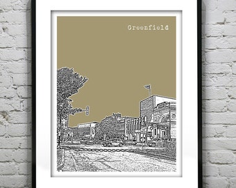 Greenfield Massachusetts Skyline Poster Art Print MA version 2