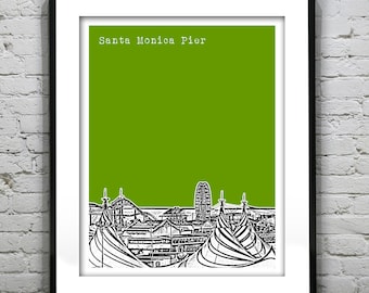 Santa Monica Pier California Poster Art Skyline Print Item T5134