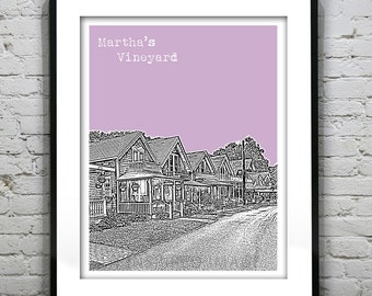 Martha's Vineyard Skyline Poster Art Print  Massachusetts Cottages Item T2461