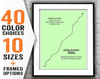 Personalized Appalachian Trail Map Poster Art Print Modern Line Drawing Item T2062 Custom name and dates