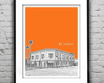 El Centro California Skyline Art Print Poster CA Version 1