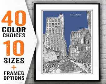 Chicago Skyline Poster Print Art Chicago Downtown Illinois IL Item T1722