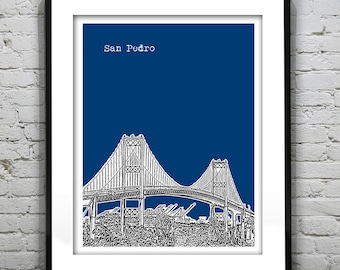 San Pedro Poster LA Skyline Art Print California Item T2599