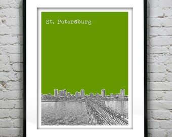 St. Petersburg Florida Skyline Poster Art Print  Image Long Bridge  Item T1245