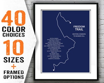 Boston Freedom Trail Map Poster Art Print Modern Line Drawing Massachusetts Item T2066