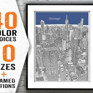 Chicago Skyline Poster Print Art Chicago From Above Illinois IL Item T1560