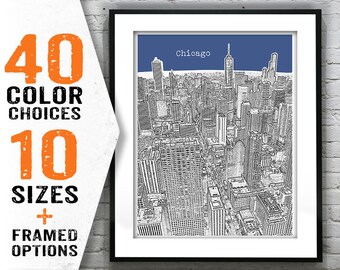 Chicago Skyline Poster Print Art Chicago From Above Illinois IL Item T1560