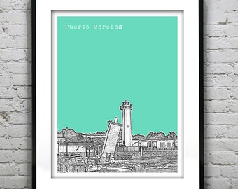 Puerto Morelos Mexico Poster Art Skyline Print