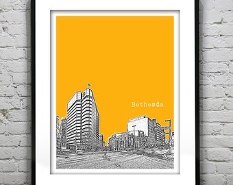 Bethesda City Skyline Print Maryland MD