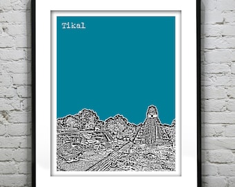 Tikal Guatemala Poster Art City Skyline Print Mayan Ruins