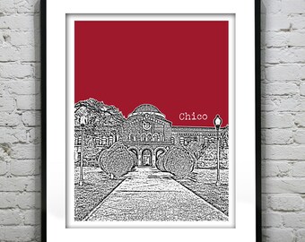 Chico California State Skyline Art Print Poster CA