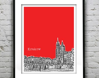 Krakow Poland Skyline Poster Art Print  Old Town