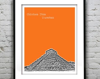 Chichen Itza Yucatan Mexico Poster Art Skyline Print Maya Mayan