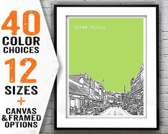 Grass Valley California Skyline Poster Art Print California CA Item T2328