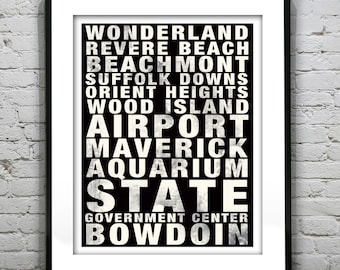 Boston Blue Line Subway Poster Massachusetts Art Print MA Item T5090