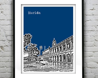 Merida Mexico Poster Art Skyline Print