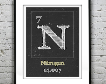 Periodic Table Nitrogen Poster Art Print Periodic Table of Elements N